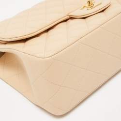Pre Owned Chanel Beige Quilted Lambskin Leather Jumbo Classic Double Flap Bag