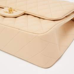 Pre Owned Chanel Beige Quilted Lambskin Leather Jumbo Classic Double Flap Bag