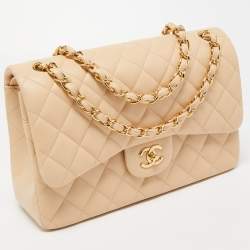 Pre Owned Chanel Beige Quilted Lambskin Leather Jumbo Classic Double Flap Bag