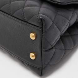 Pre Owned Chanel Black/Burgundy Quilted Caviar Leather Mini Coco Top Handle Bag