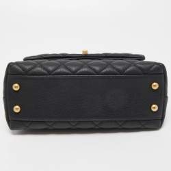 Pre Owned Chanel Black/Burgundy Quilted Caviar Leather Mini Coco Top Handle Bag