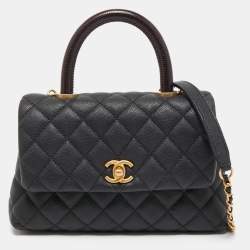 Chanel Black/Burgundy Quilted Caviar Leather Mini Coco Top Handle Bag Chanel
