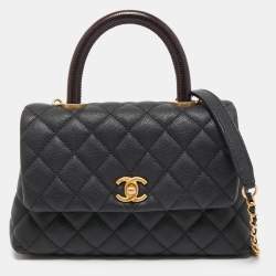 Pre Owned Chanel Black/Burgundy Quilted Caviar Leather Mini Coco Top Handle Bag