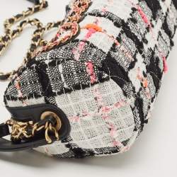 Pre Owned Chanel Multicolor Tweed and Leather Signature Bowling Bag 