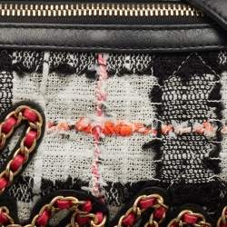 Pre Owned Chanel Multicolor Tweed and Leather Signature Bowling Bag 