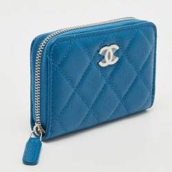 Chanel Blue Quilted Caviar Leather Classic Zipped Coin Purse