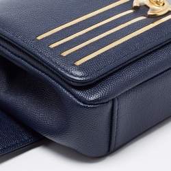 Pre Owned Chanel Navy Blue Caviar Leather Captain Gold Waist Bag