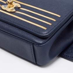 Pre Owned Chanel Navy Blue Caviar Leather Captain Gold Waist Bag