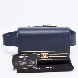 Pre Owned Chanel Navy Blue Caviar Leather Captain Gold Waist Bag