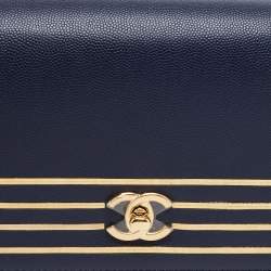 Pre Owned Chanel Navy Blue Caviar Leather Captain Gold Waist Bag