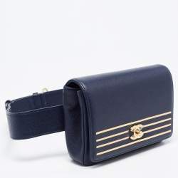 Pre Owned Chanel Navy Blue Caviar Leather Captain Gold Waist Bag