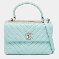 Pre Owned Chanel Green Chevron Leather Small Trendy CC Flap Top Handle Bag