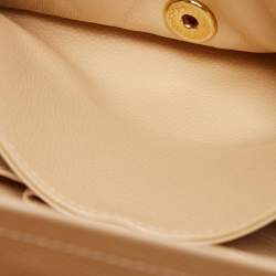 Pre Owned Chanel Light Beige Quilted Caviar Leather Small Classic Double Flap Bag