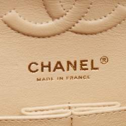 Pre Owned Chanel Light Beige Quilted Caviar Leather Small Classic Double Flap Bag