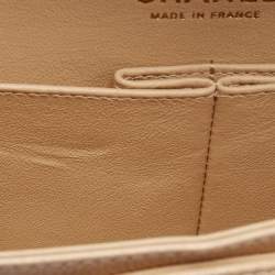 Pre Owned Chanel Light Beige Quilted Caviar Leather Small Classic Double Flap Bag