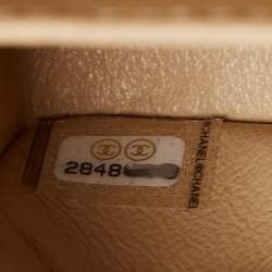 Pre Owned Chanel Light Beige Quilted Caviar Leather Small Classic Double Flap Bag