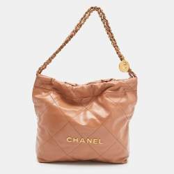 Chanel Tan Quilted Glossy Leather Drawstring 22 Bag Chanel