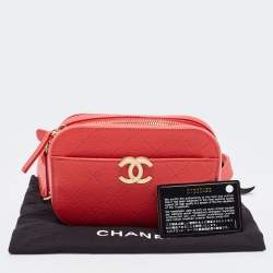 Pre Owned Chanel Red Quilted Caviar Leather Chic Affinity Belt Bag