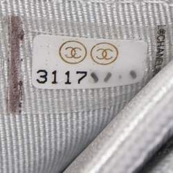 Chanel Silver Quilted Patent Leather CC Wallet on Chain
