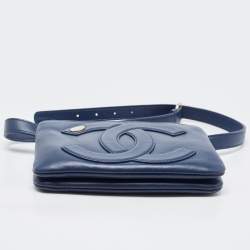 Pre Owned Chanel Blue Leather CC Mania Waist Bag