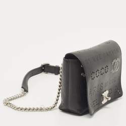 Pre Owned Chanel Black Leather Logo Eyelets Belt Bag