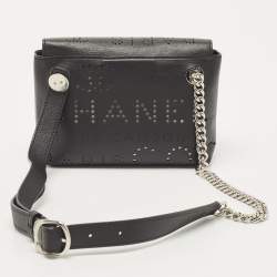 Pre Owned Chanel Black Leather Logo Eyelets Belt Bag
