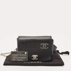 Pre Owned Chanel Black Leather Logo Eyelets Belt Bag