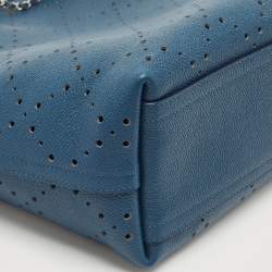 Pre Owned Chanel Blue Quilted Caviar Perforated Leather CC Drawstring Bag