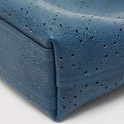Pre Owned Chanel Blue Quilted Caviar Perforated Leather CC Drawstring Bag