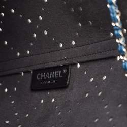Pre Owned Chanel Blue Quilted Caviar Perforated Leather CC Drawstring Bag