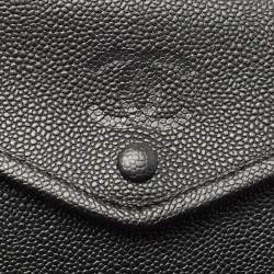 Pre Owned Chanel Blue Quilted Caviar Perforated Leather CC Drawstring Bag