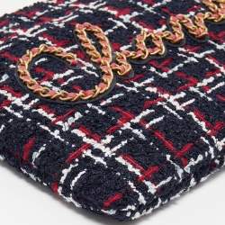 Pre Owned Chanel Multicolor Tweed Signature Zip Pouch
