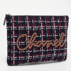 Pre Owned Chanel Multicolor Tweed Signature Zip Pouch