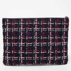 Pre Owned Chanel Multicolor Tweed Signature Zip Pouch