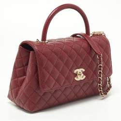 Chanel Red Caviar Leather and Lizard Embossed Leather Medium Coco Top Handle Bag