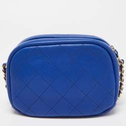 Pre Owned Chanel Blue Quilted Leather Small Casual Trip Camera Crossbody Bag