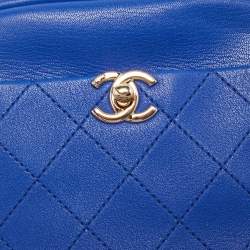 Pre Owned Chanel Blue Quilted Leather Small Casual Trip Camera Crossbody Bag