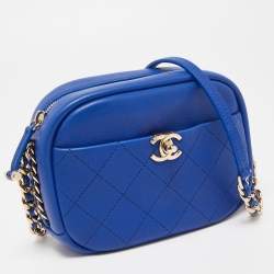 Pre Owned Chanel Blue Quilted Leather Small Casual Trip Camera Crossbody Bag