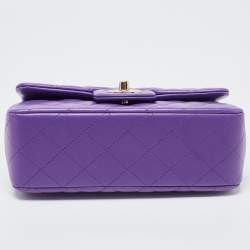 Pre Owned Chanel Purple Quilted Leather Mini Classic Top Handle Bag