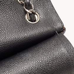 Pre Owned Chanel Black Quilted Caviar Leather Jumbo Classic Double Flap Bag