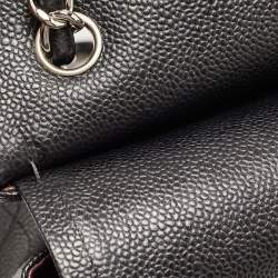 Pre Owned Chanel Black Quilted Caviar Leather Jumbo Classic Double Flap Bag