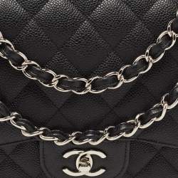 Pre Owned Chanel Black Quilted Caviar Leather Jumbo Classic Double Flap Bag