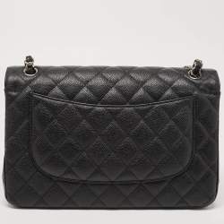 Pre Owned Chanel Black Quilted Caviar Leather Jumbo Classic Double Flap Bag