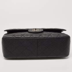 Pre Owned Chanel Black Quilted Caviar Leather Jumbo Classic Double Flap Bag