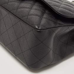 Pre Owned Chanel Black Quilted Caviar Leather Jumbo Classic Double Flap Bag