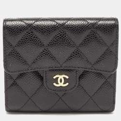 Chanel Black Quilted Caviar Leather Small Flap Wallet