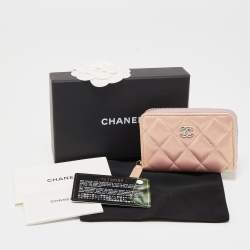 Chanel Pink Quilted Iridescent Leather CC Zip Coin Purse