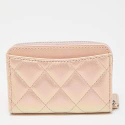 Chanel Pink Quilted Iridescent Leather CC Zip Coin Purse