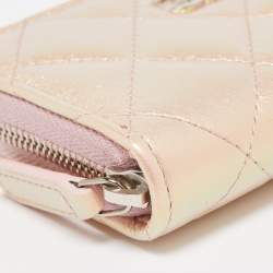 Chanel Pink Quilted Iridescent Leather CC Zip Coin Purse