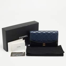 Chanel Blue/Black Quilted Leather Gabrielle Continental Wallet
